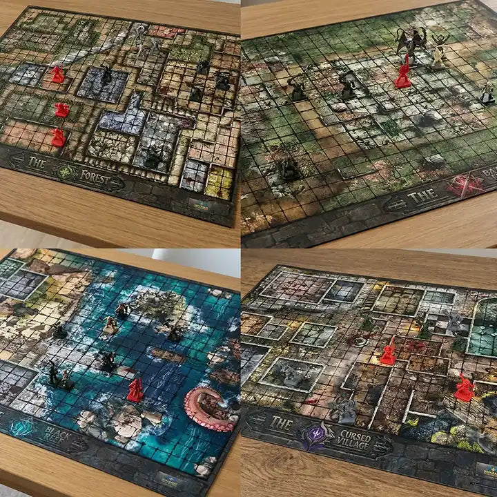 Mapas grandes impresos sobre mesa para aventuras de fantasía